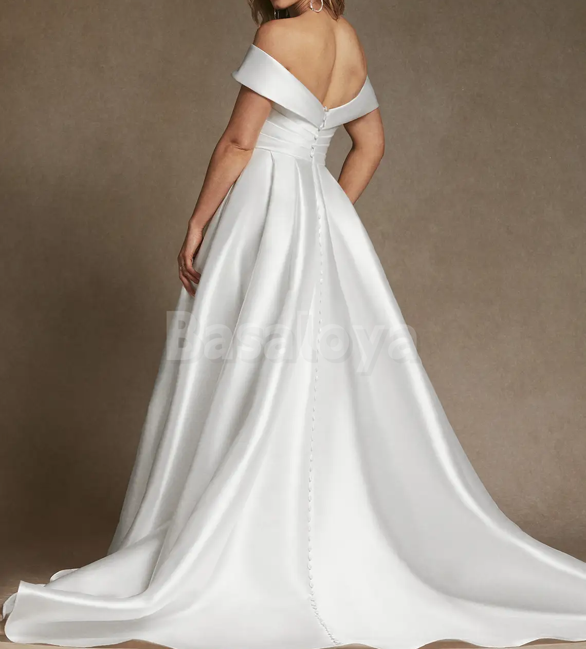 WD0093 Elegant White Off-Shoulder A-Line Bridal Wedding Gown with Slit