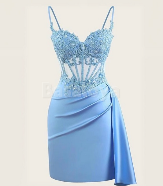 SP0132 Elegant Fuchsia Spaghetti Straps Bodycon Prom Dress with Applique