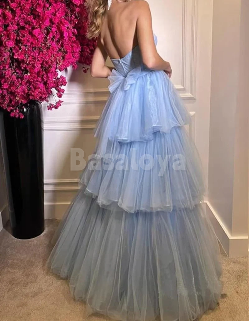 SP0219 Graceful Baby Blue Sweetheart A-Line Tiered Party Prom Dress