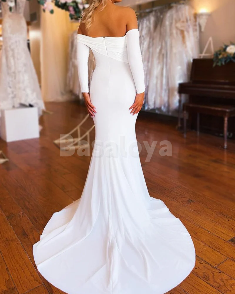 WD0075 Elegant Tube Top Long Sleeves Mermaid Wedding Dress with Train
