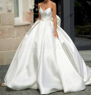 WD0023 Romantic Sweetheart A-Line Pleats Satin Wedding Dress with Bow