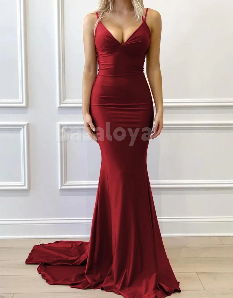 SP0161 Elegant Royal Blue V-Neck Mermaid Prom Dress Party Gown with Train