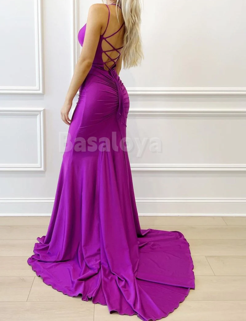 SP0161 Elegant Royal Blue V-Neck Mermaid Prom Dress Party Gown with Train