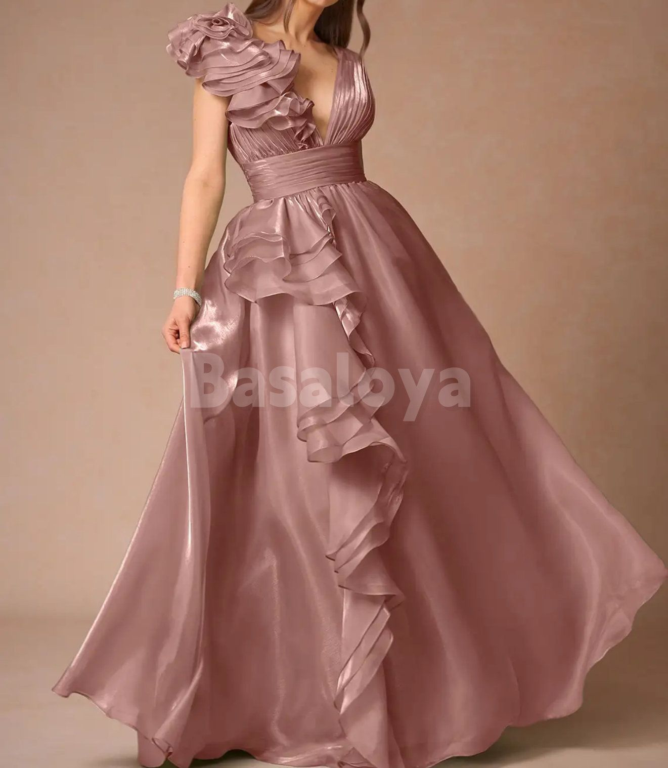 SP0255 Graceful Navy V-Neck A-Line Long Evening Prom Dress with Pleats