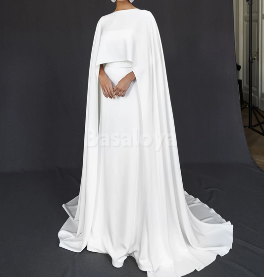 WD0184 Graceful White Strapless Mermaid Long Wedding Gown with Cape
