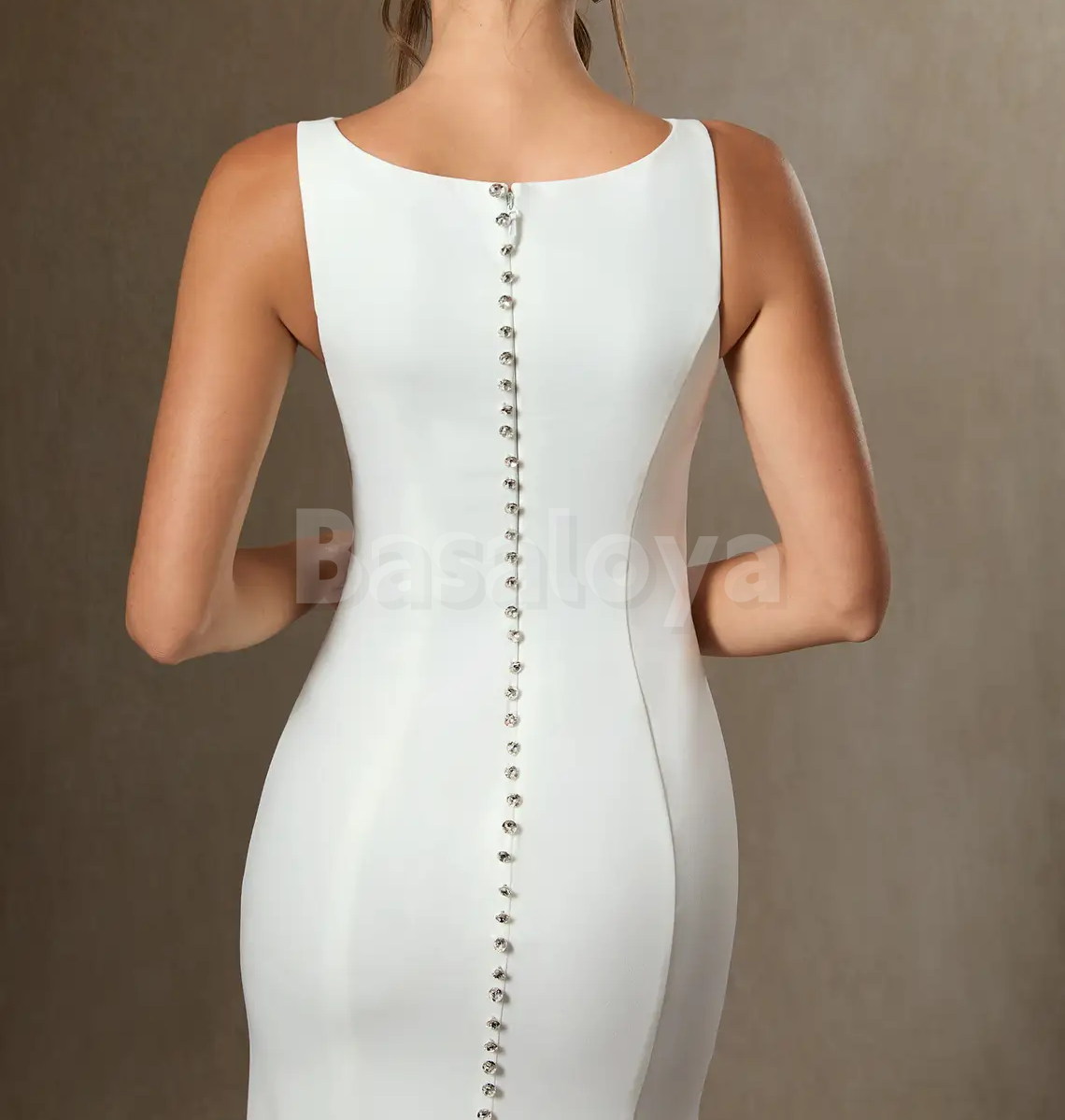 WD0114 Elegant Scoop Neck Sheath Wedding Dress with Slit Bridal Gown