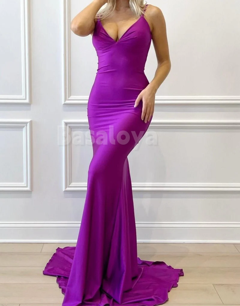 SP0161 Elegant Royal Blue V-Neck Mermaid Prom Dress Party Gown with Train