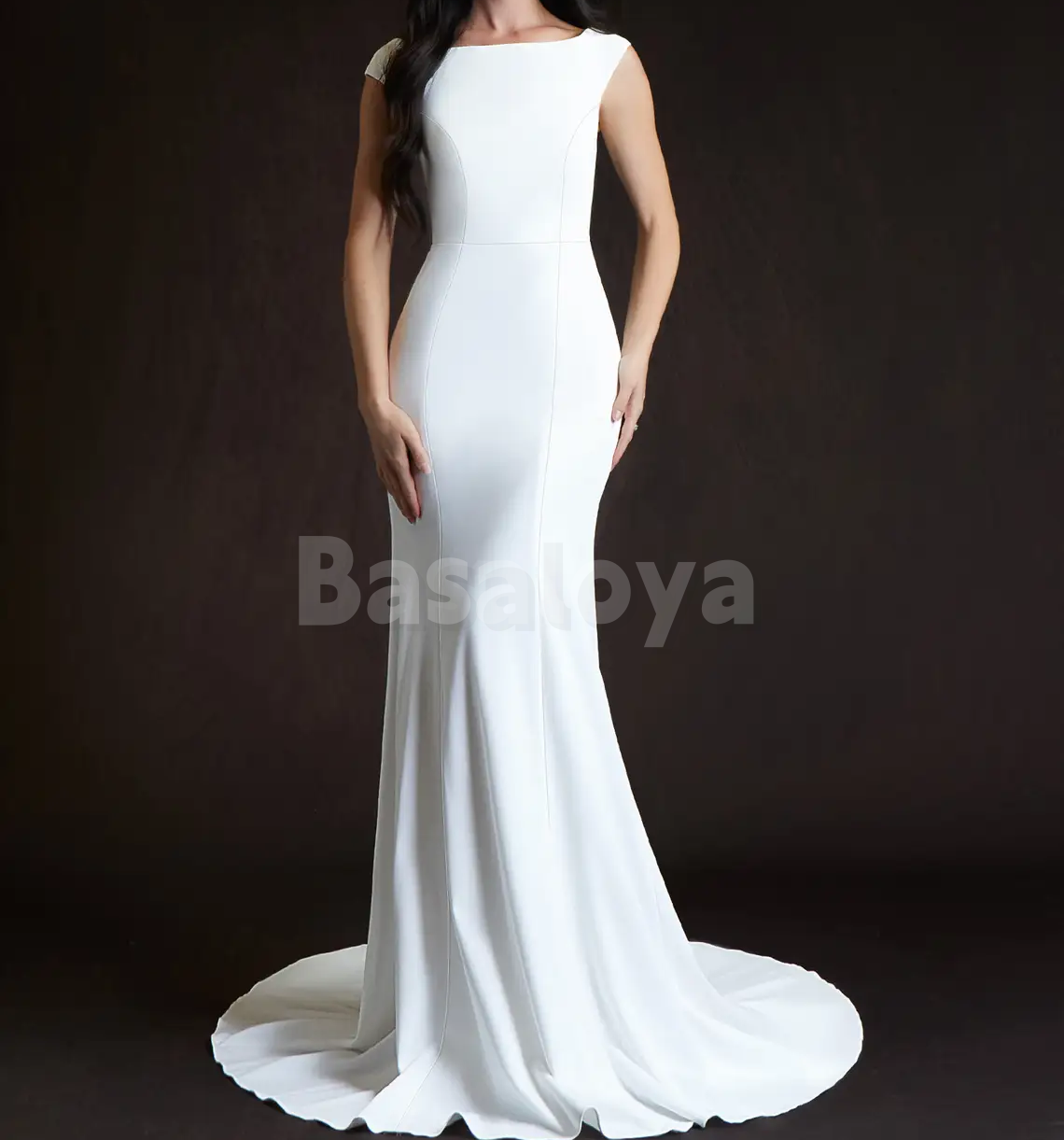 WD0110 Elegant White Scoop Neck Mermaid Bridal Wedding Dress with Train