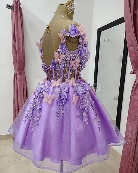 HM0158 Luxury 3D Floral Sage Off-Shoulder A-Line Short Beads Homecoming Dress