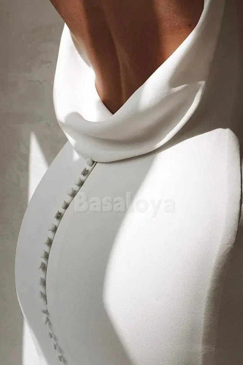 WD0063 Simple White V-Neck Mermaid Long Wedding Dress with Train Bridal Gown