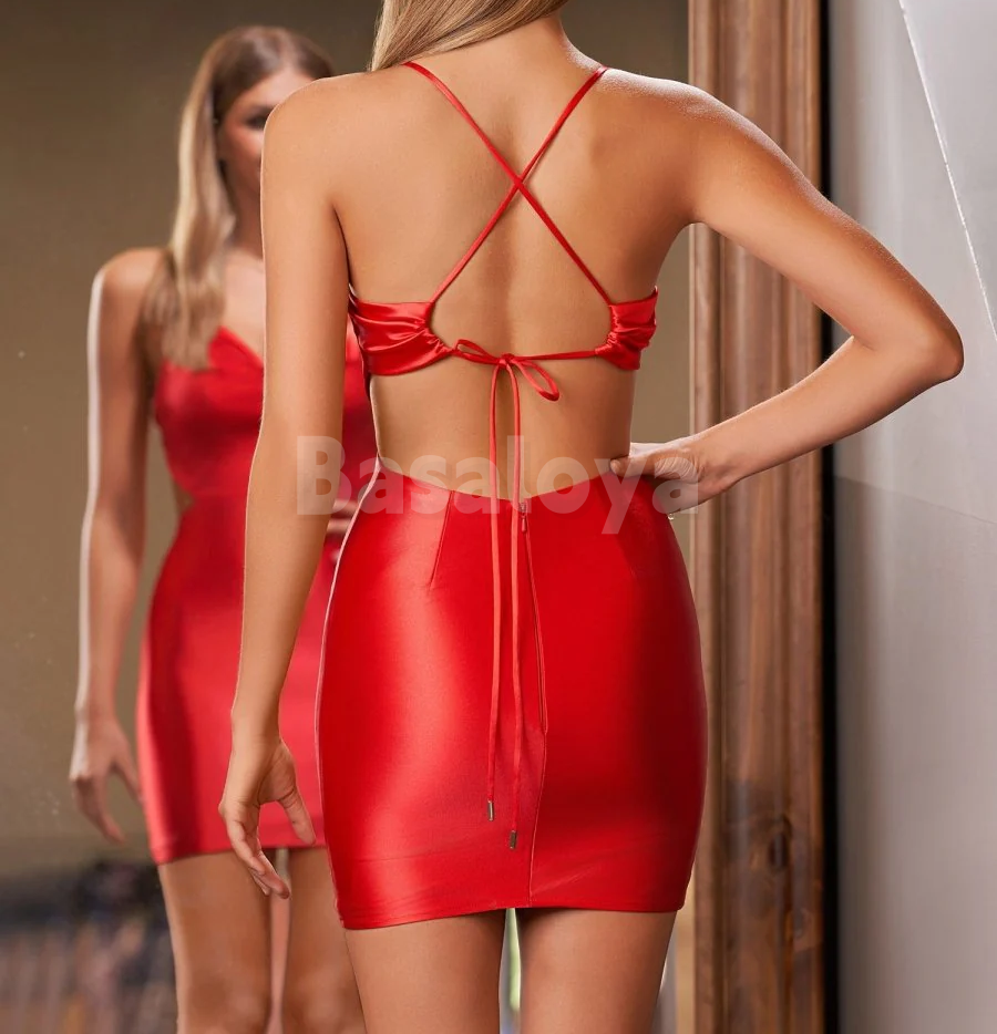 HM0031 Simple Orange Spaghetti Straps Bodycon Mini Homecoming Gown