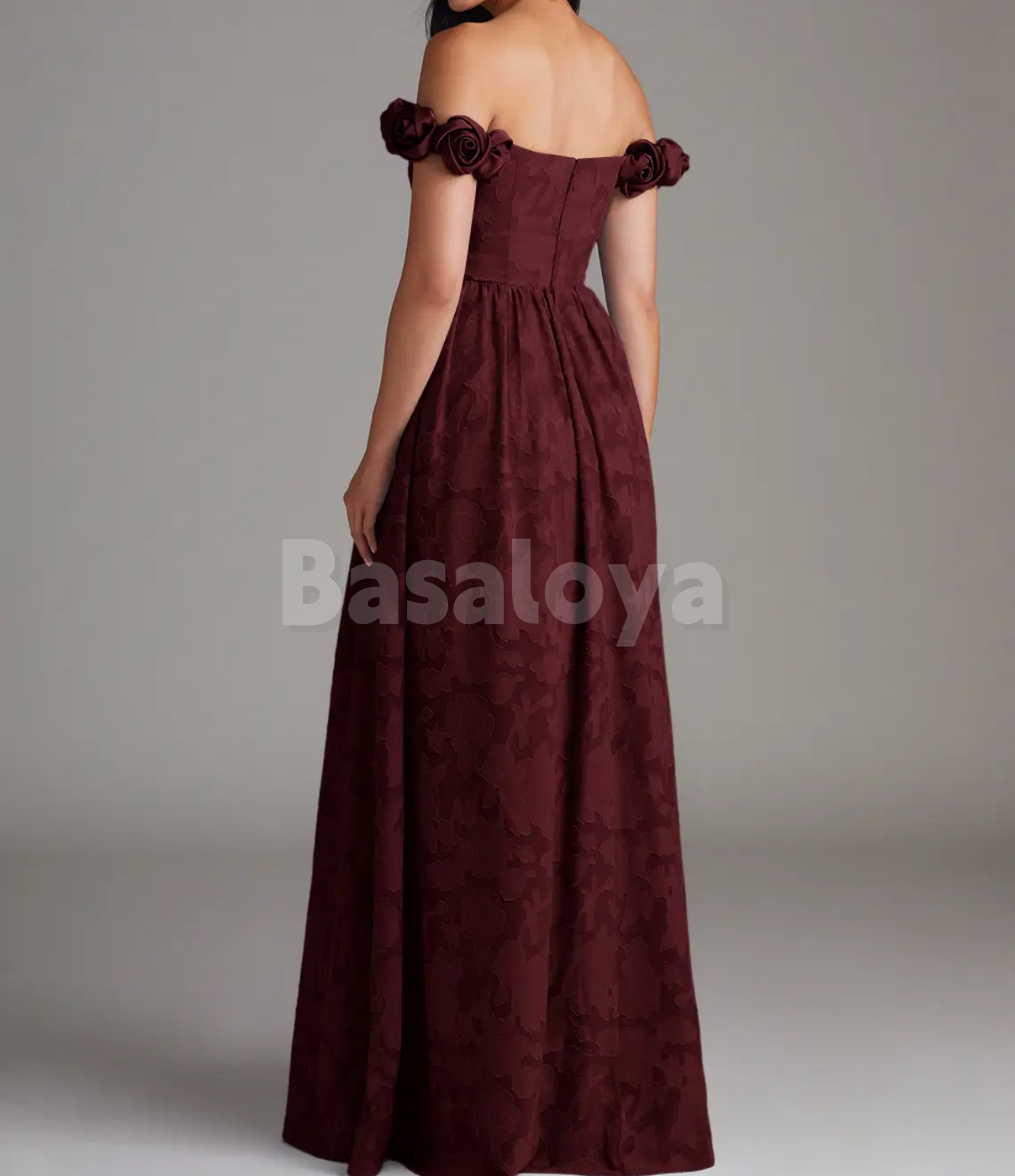SP0252 Gorgeous 3D Floral Burgundy Off-Shoulder A-Line Prom Formal Gown