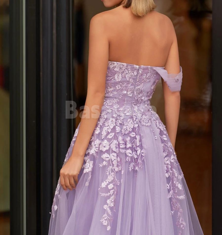 SP0190 Graceful Lilac One Shoulder A-Line Lace Applique Prom Dress