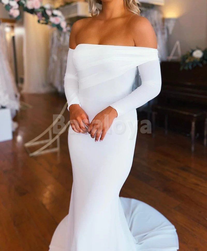 WD0075 Elegant Tube Top Long Sleeves Mermaid Wedding Dress with Train