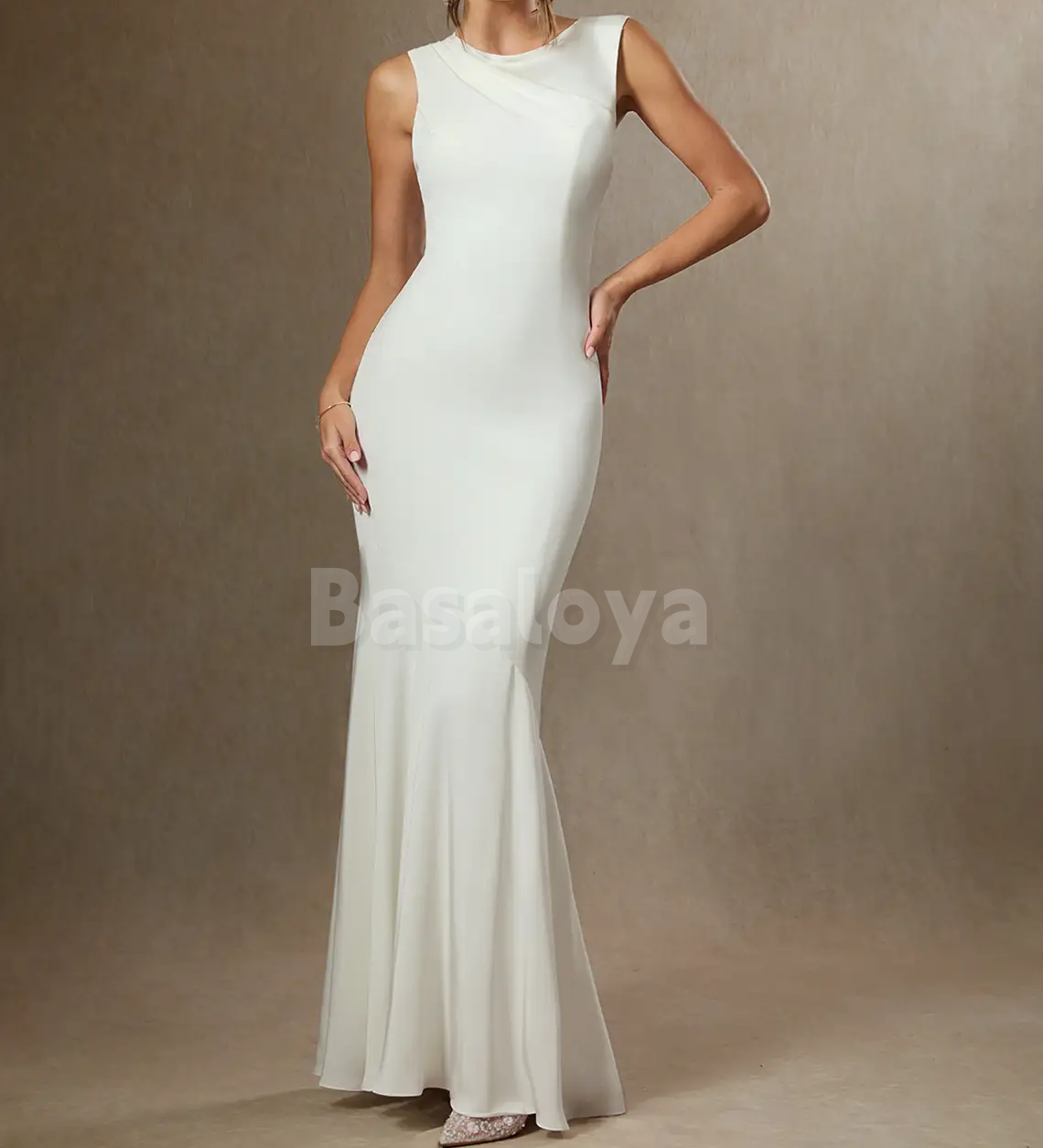 WD0083 Graceful White Scoop Neck Mermaid Long Bridal Gown Wedding Dress