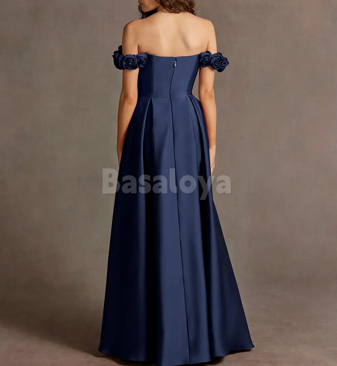 SP0249 Graceful Cream 3D Floral Off Shoulder A-Line Prom Dress with Slit