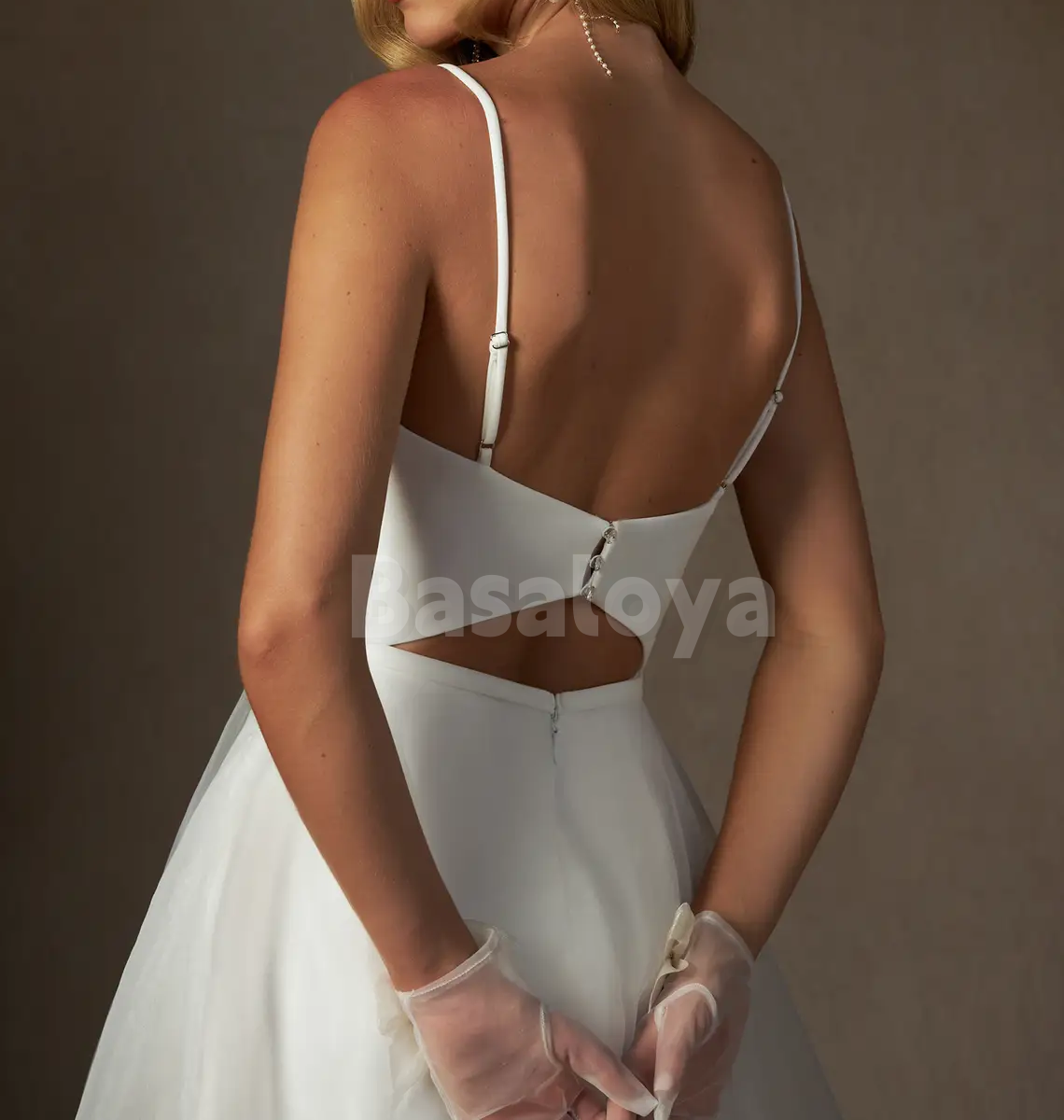 WD0098 Classic White V-Neck Spaghetti Straps A-Line Short Wedding Dress