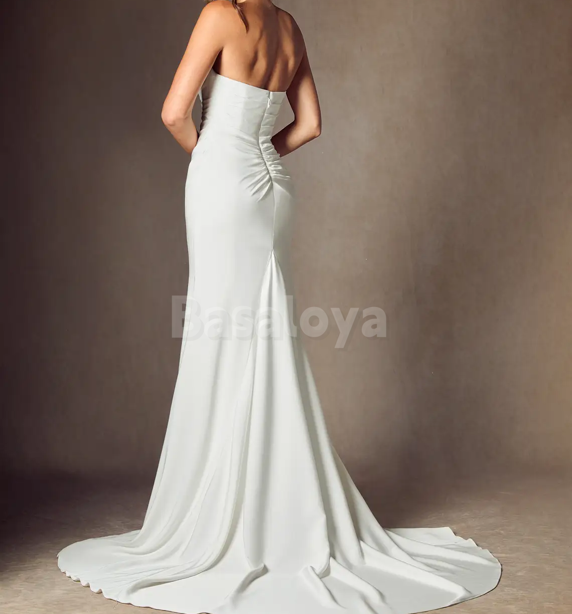 WD0100 Luxury White Strapless Mermaid Wedding Dress with Pearl Sleeves