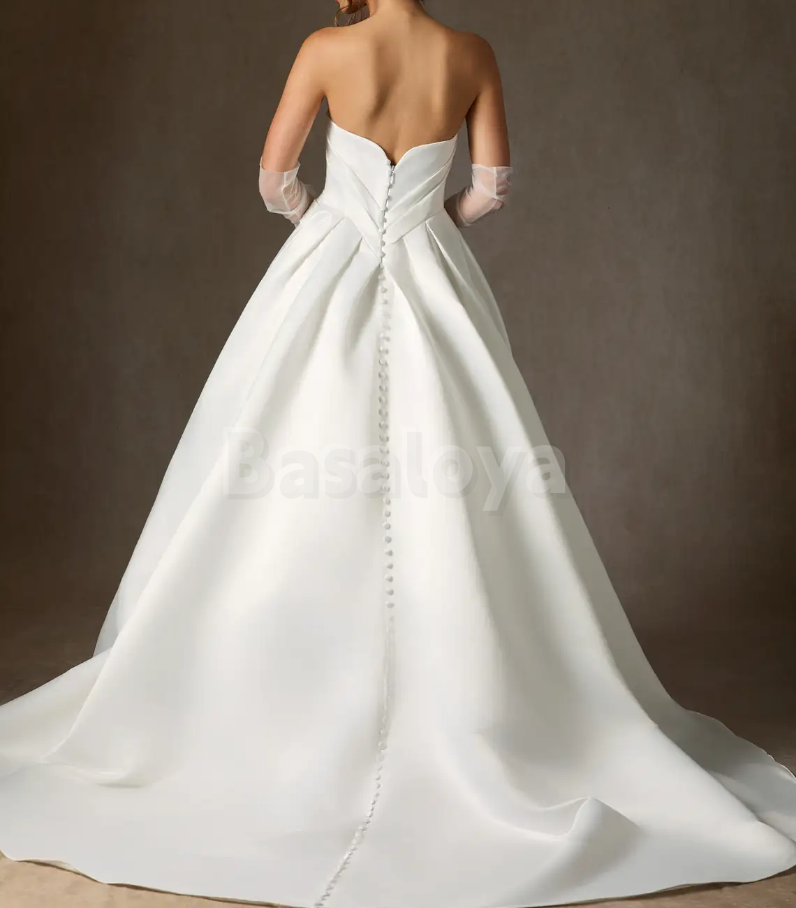WD0092 Gorgeous White A-Line Strapless Pleated Wedding Dress with Gloves