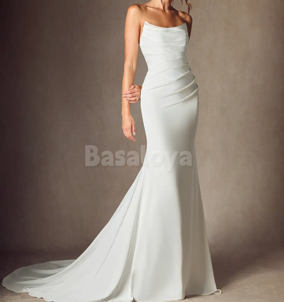WD0100 Luxury White Strapless Mermaid Wedding Dress with Pearl Sleeves