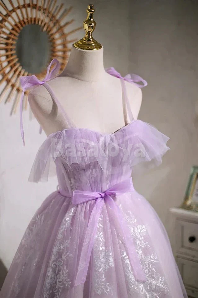 HM0144 Elegant Lilac Sweetheart A-Line Applique Homecoming Gown with Bows
