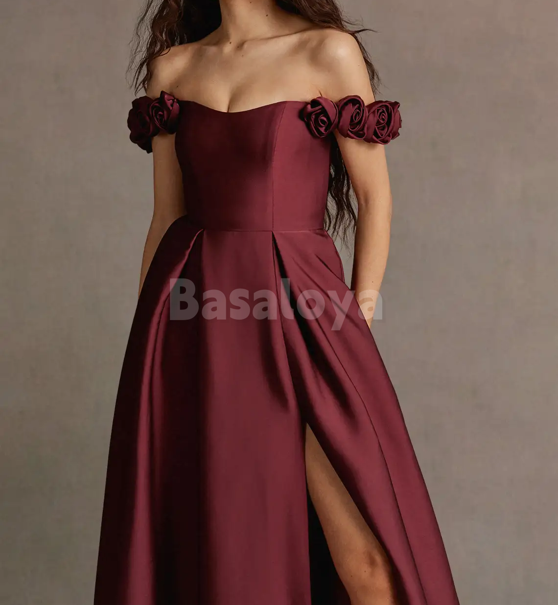 SP0249 Graceful Cream 3D Floral Off Shoulder A-Line Prom Dress with Slit