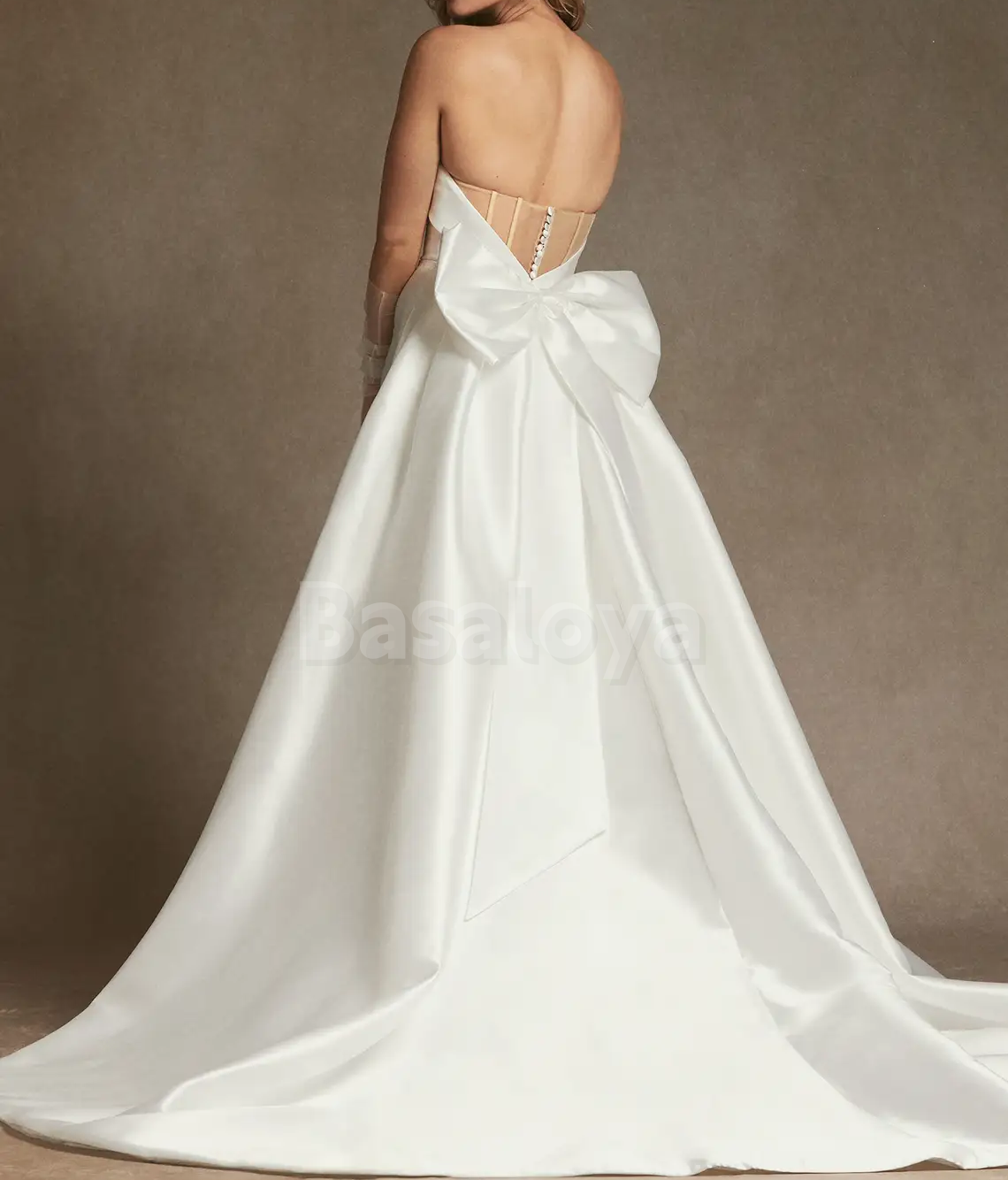 WD0101 Glamorous Strapless Mermaid Bow Overskirt Wedding Dress with Gloves