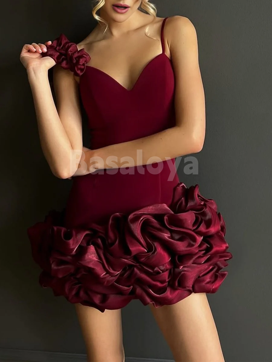 HM0059 Elegant Burgundy V-Neck Bodycon Ruffles Homecoming Dress