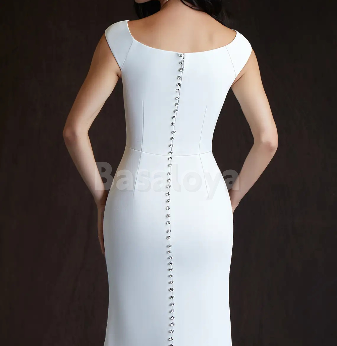 WD0110 Elegant White Scoop Neck Mermaid Bridal Wedding Dress with Train