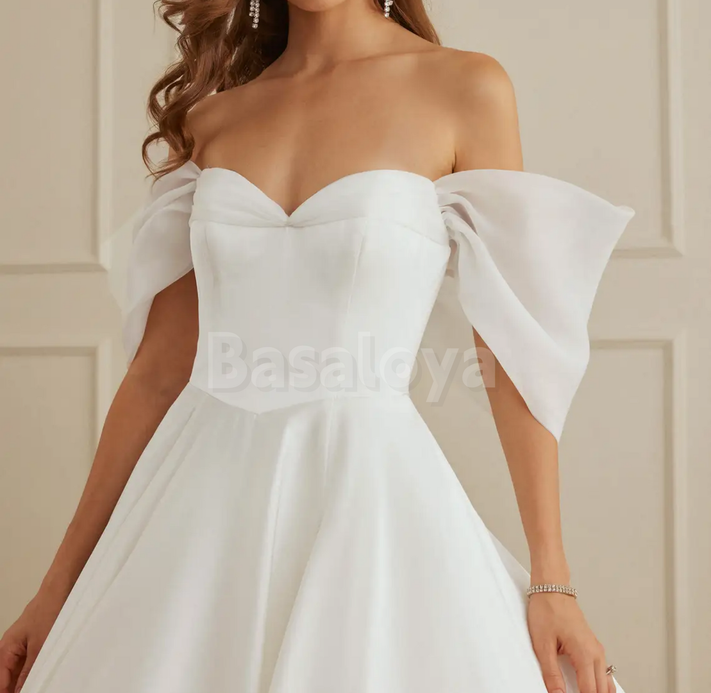 WD0106 Graceful White A-Line Off-Shoulder Pleats Wedding Dress Bridal Gown