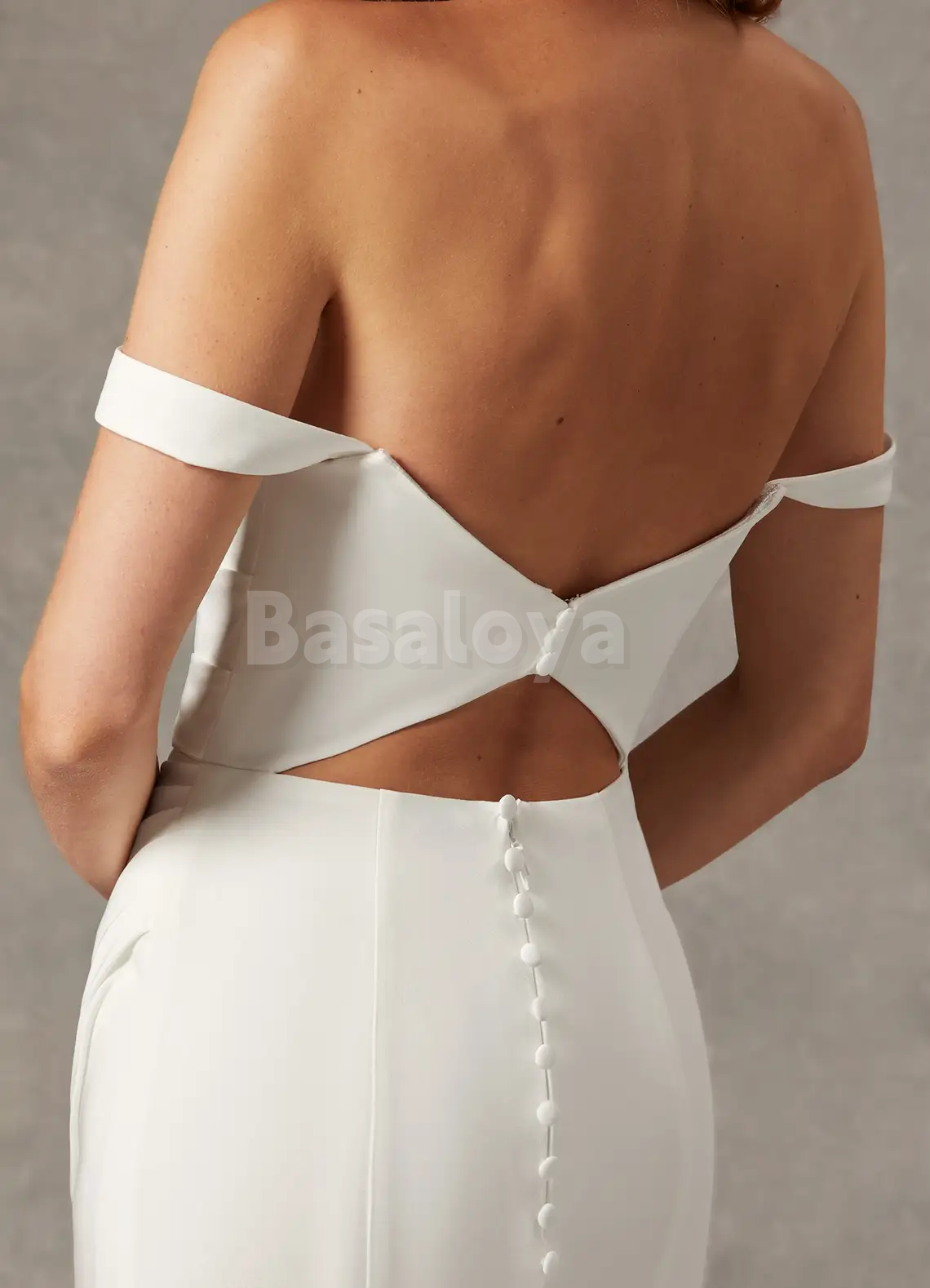 WD0089 Elegant White Off-Shoulder Sheath Pleats Wedding Dress with Slit