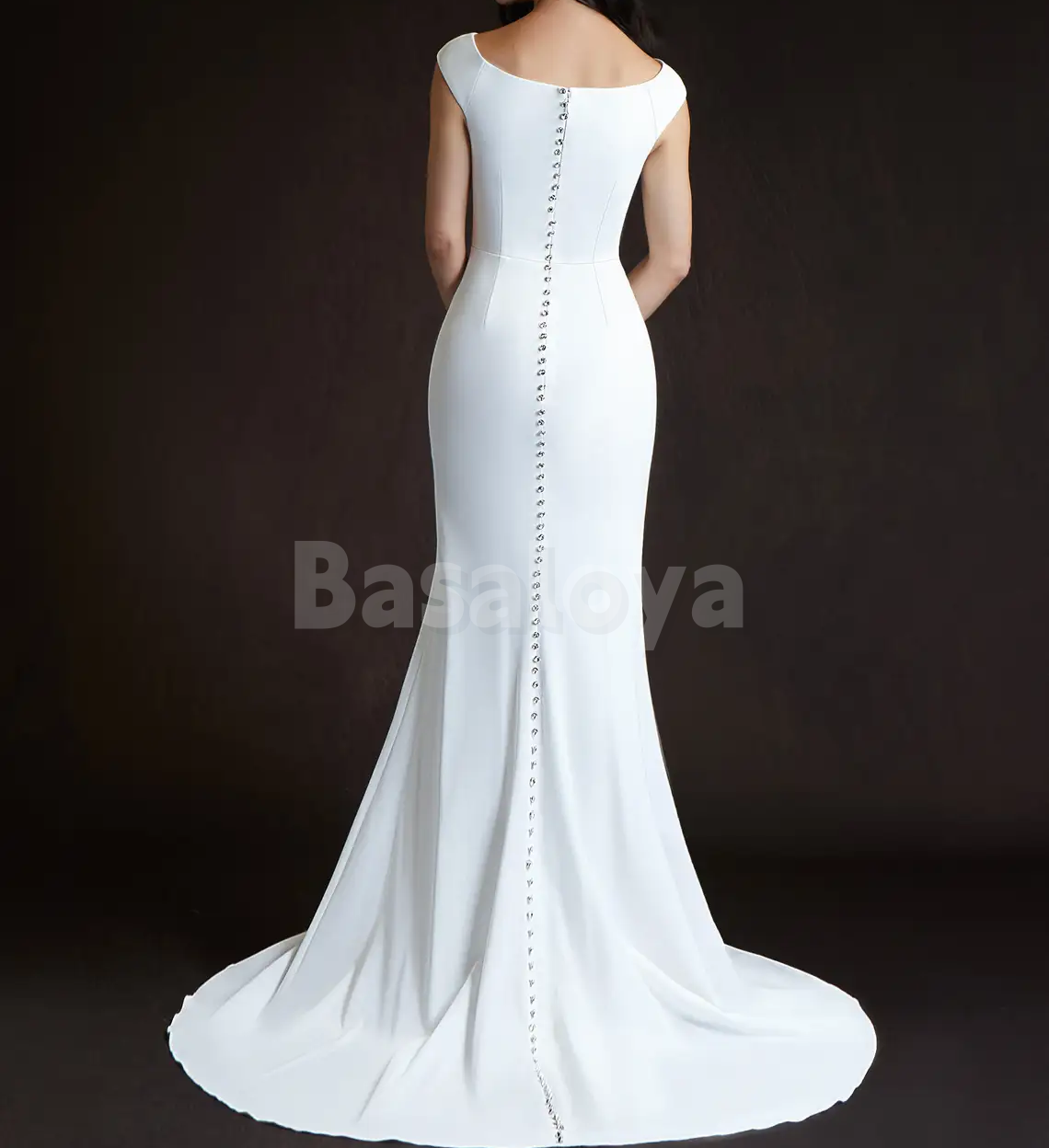 WD0110 Elegant White Scoop Neck Mermaid Bridal Wedding Dress with Train