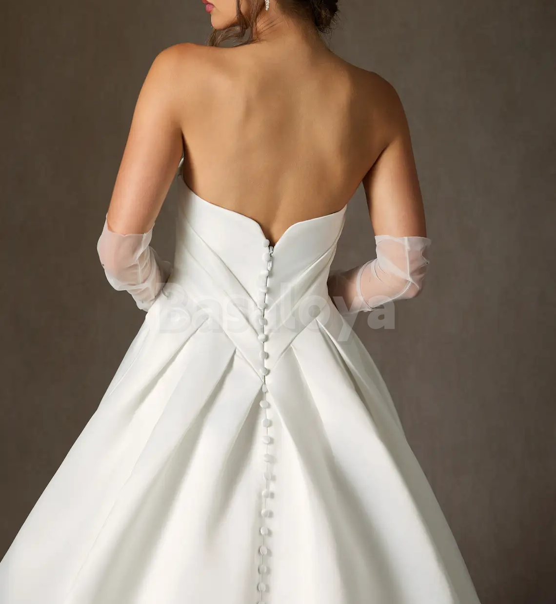 WD0092 Gorgeous White A-Line Strapless Pleated Wedding Dress with Gloves