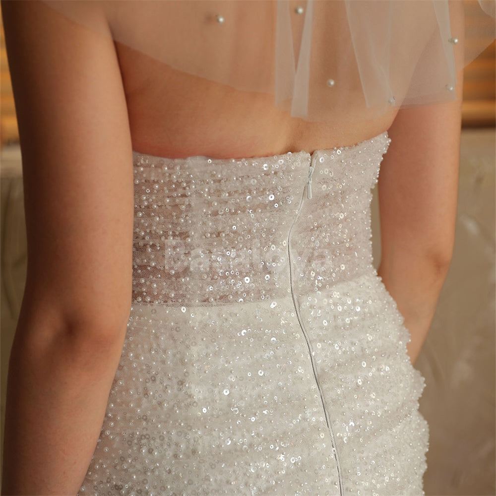 WD0044 Elegant Tube Top Sheath Sequined Mini Wedding Dress