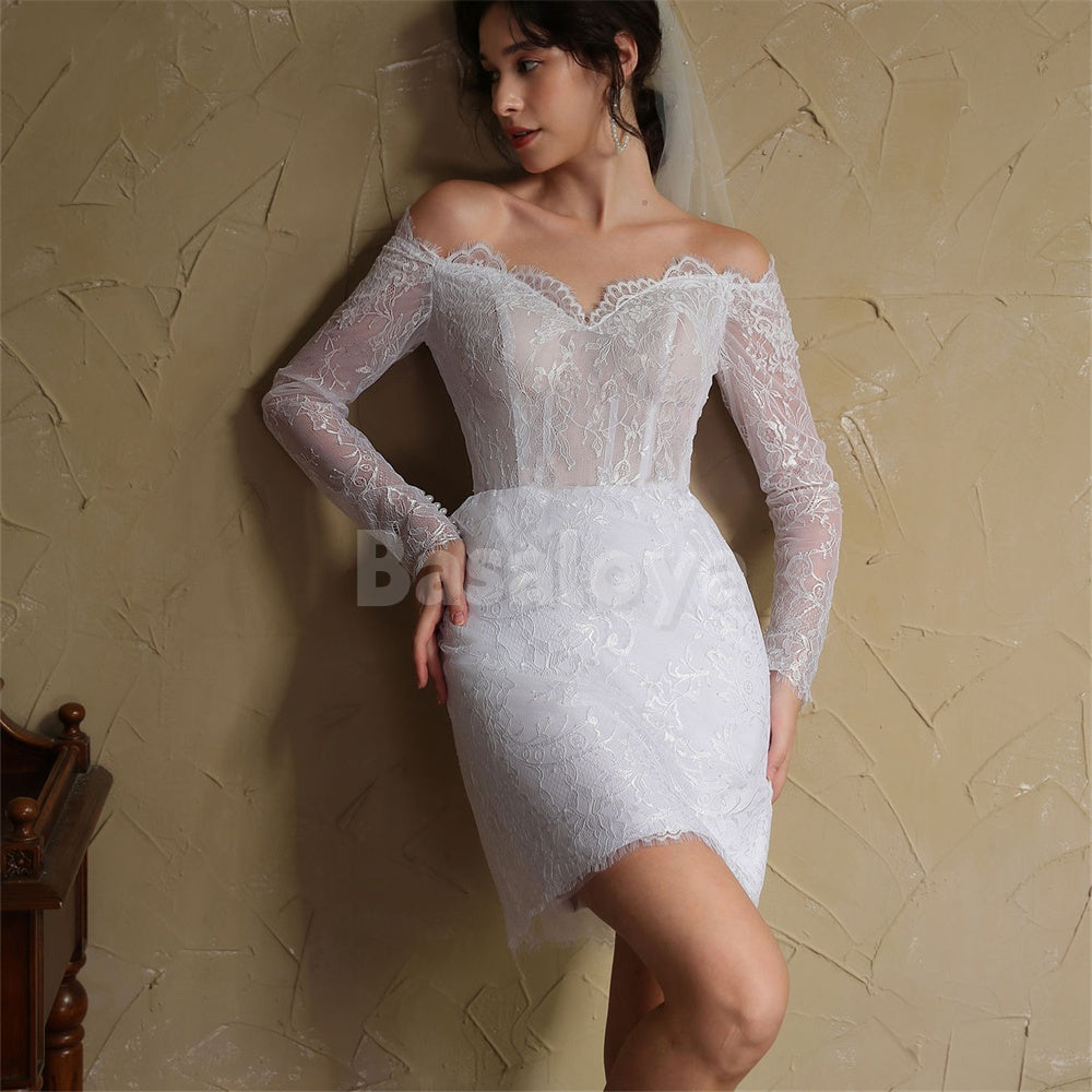 WD0049 Graceful Long Sleeves Sweetheart Corset Lace Wedding Dress