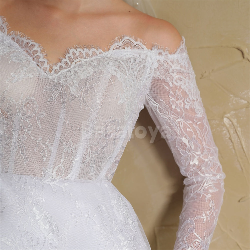 WD0049 Graceful Long Sleeves Sweetheart Corset Lace Wedding Dress