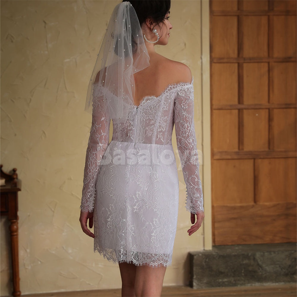 WD0049 Graceful Long Sleeves Sweetheart Corset Lace Wedding Dress