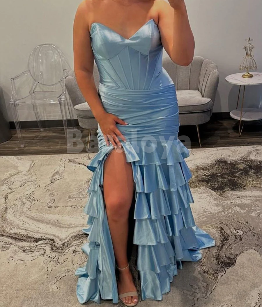 SP0163 Classic Fuchsia Sweetheart Mermaid Tiered Prom Dress with Slit