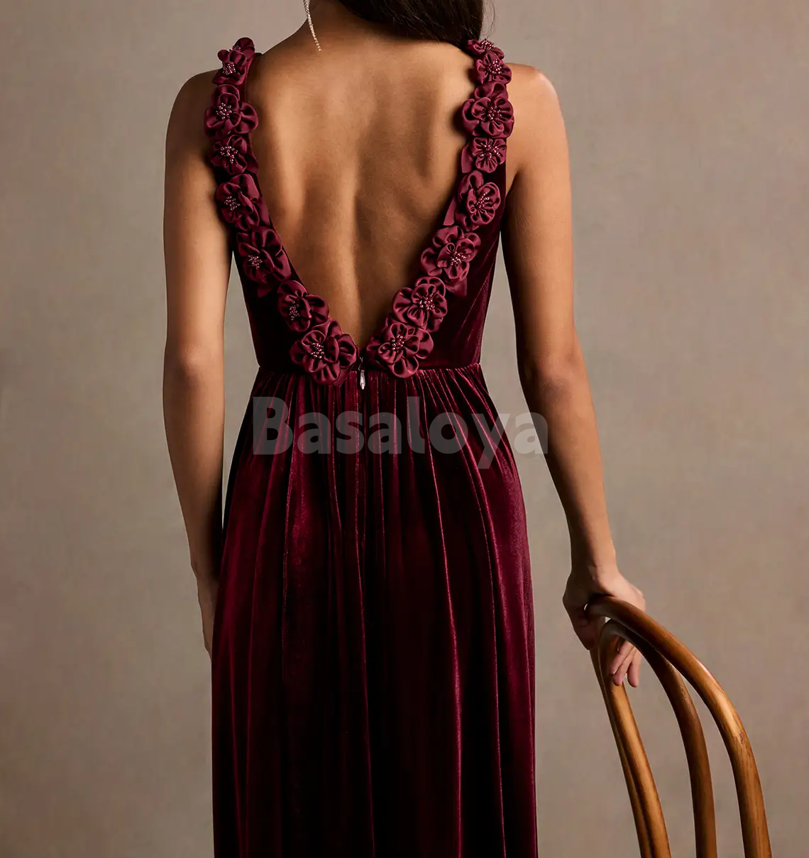SP0257 Luxury 3D Beaded Floral V-Neck A-Line Prom Formal Gown with Slit