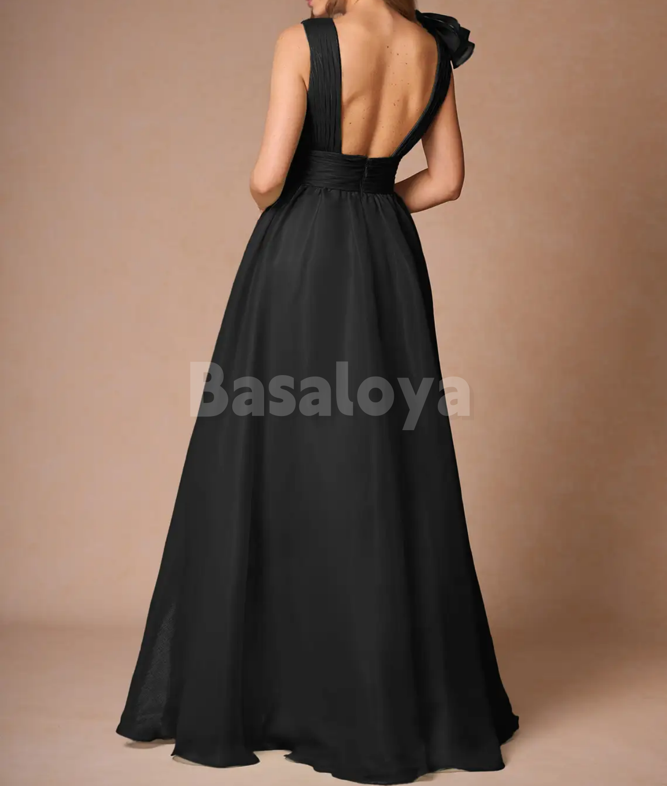 SP0255 Graceful Navy V-Neck A-Line Long Evening Prom Dress with Pleats