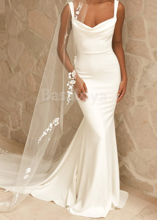 WD0021 Elegant Scoop Neck Mermaid Wedding Dress with Train Bridal Gown