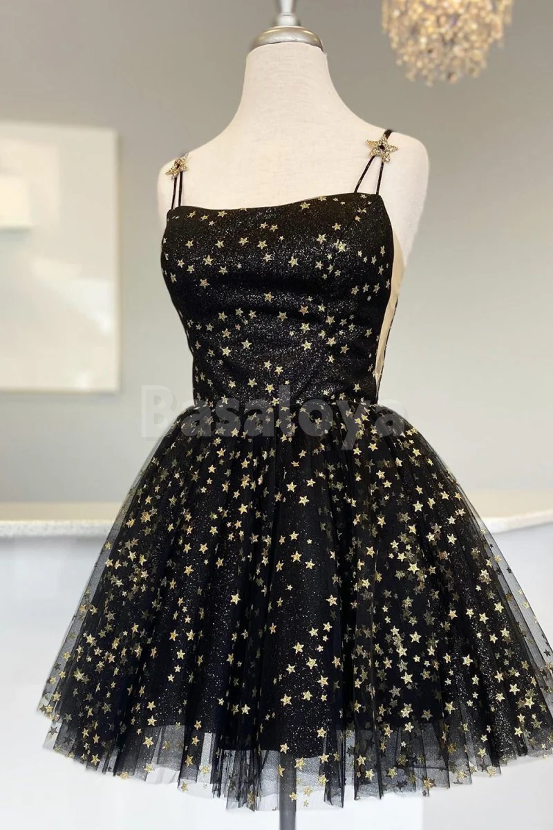 HM0149 Graceful Blush Spaghetti Straps A-Line Knit Star Mini Homecoming Dress
