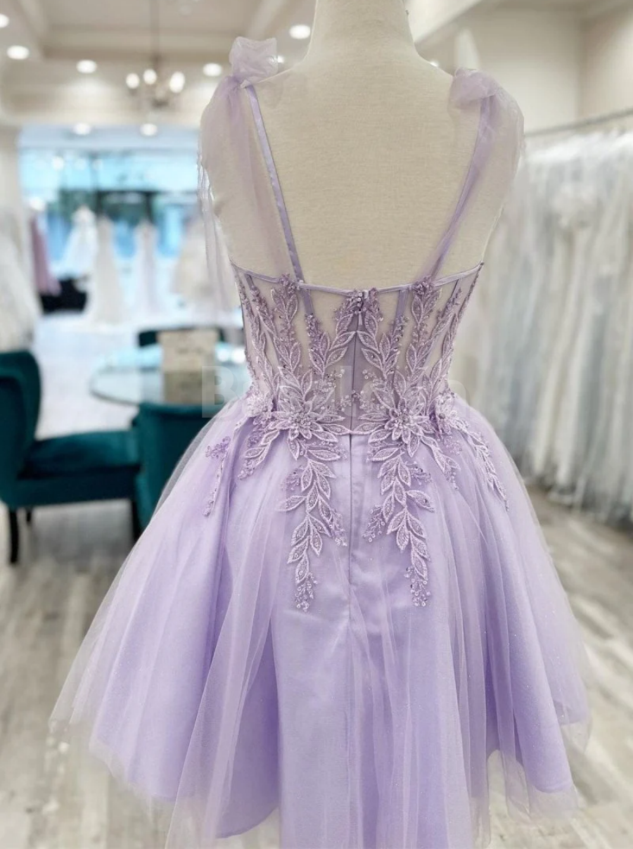 HM0035 Elegant Lavender 3D Floral A-Line Sweetheart Homecoming Dress
