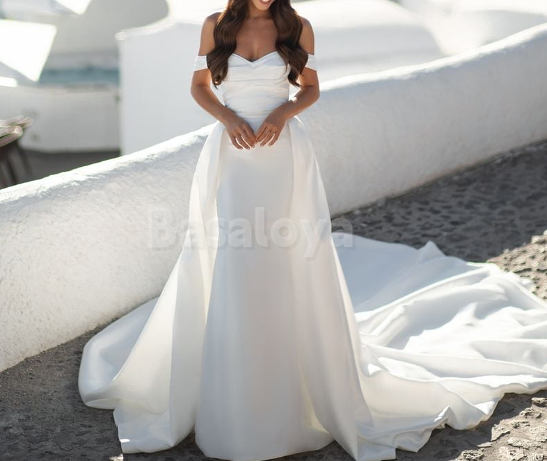 WD0026 Graceful Off Shoulder Mermaid Wedding Dress with Overskirt
