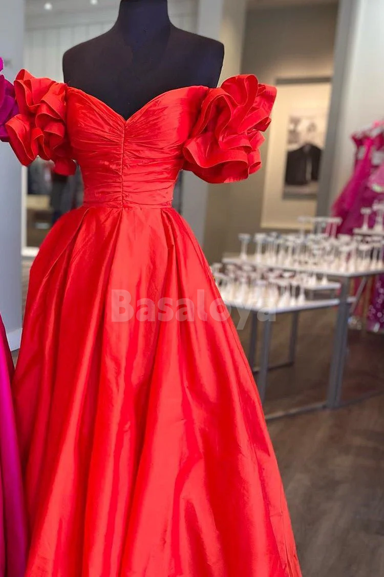 SP0232 Classic Royal Blue Off Shoulder A-Line Ruffles Prom Dress Party Gown