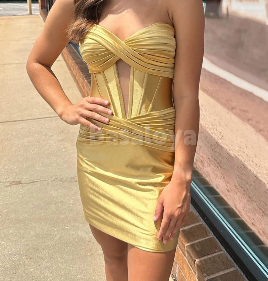 HM0066 Elegant Orange Bodycon Satin Mini Homecoming Dress with Cut Outs