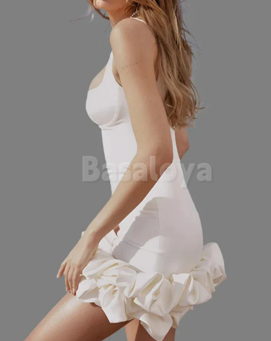 HM0037 Elegant White Square Neck Bodycon Homecoming Dress with Ruffles