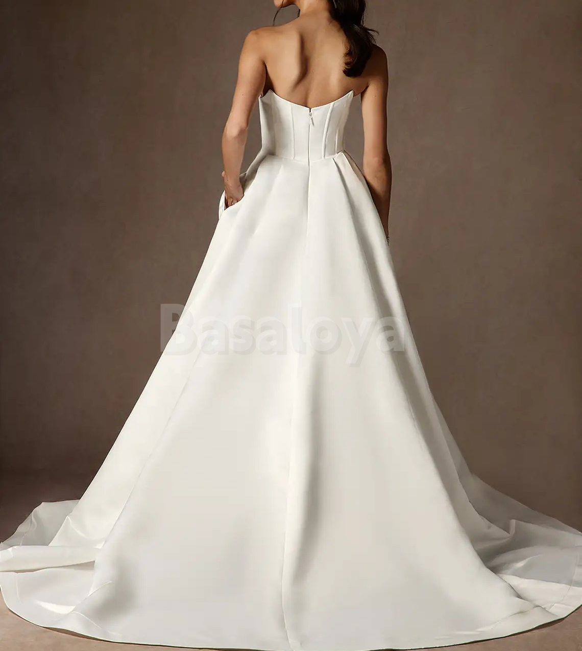 WD0088 Elegant White Strapless A-Line Side Slit Wedding Dress with Train