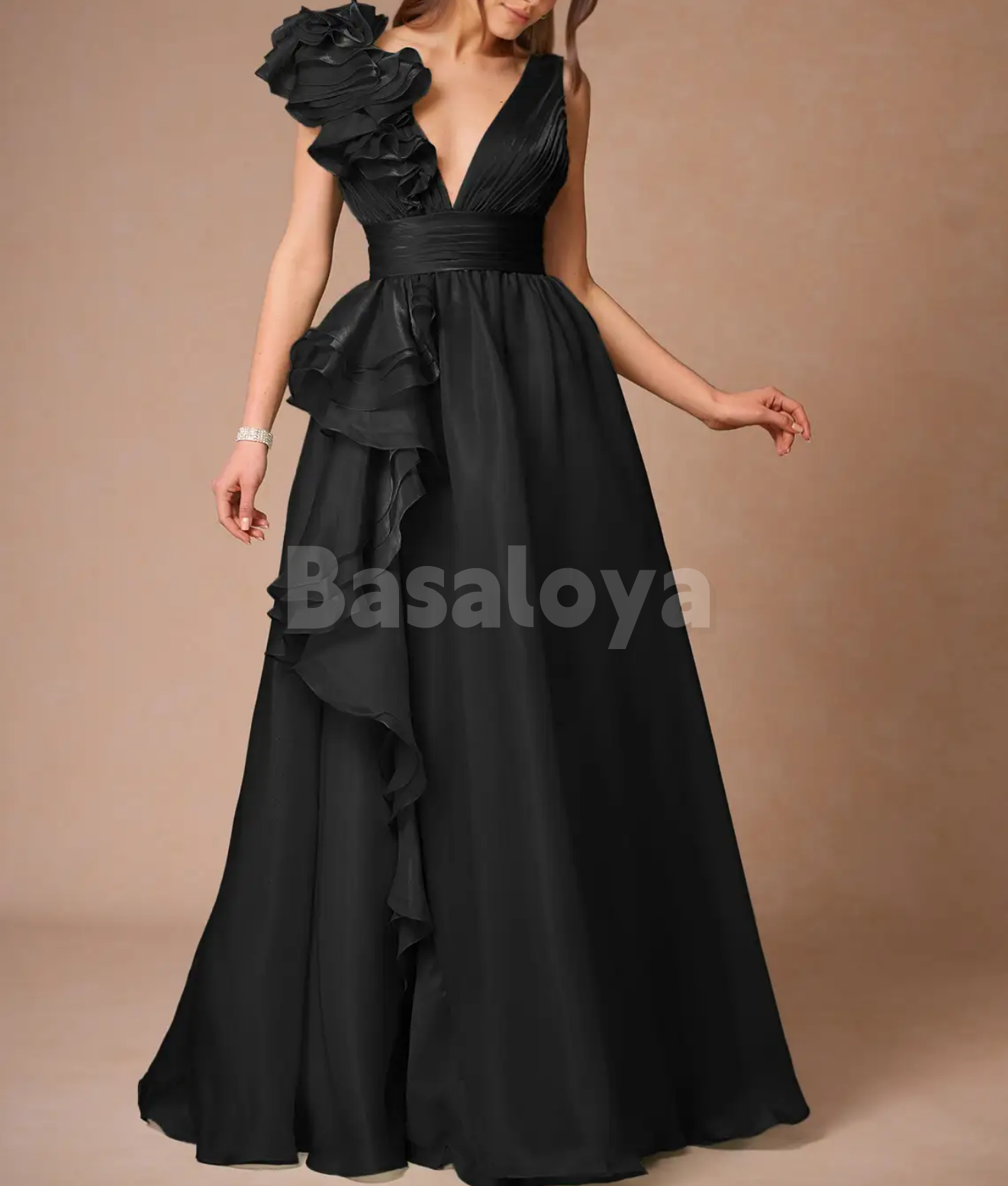 SP0255 Graceful Navy V-Neck A-Line Long Evening Prom Dress with Pleats