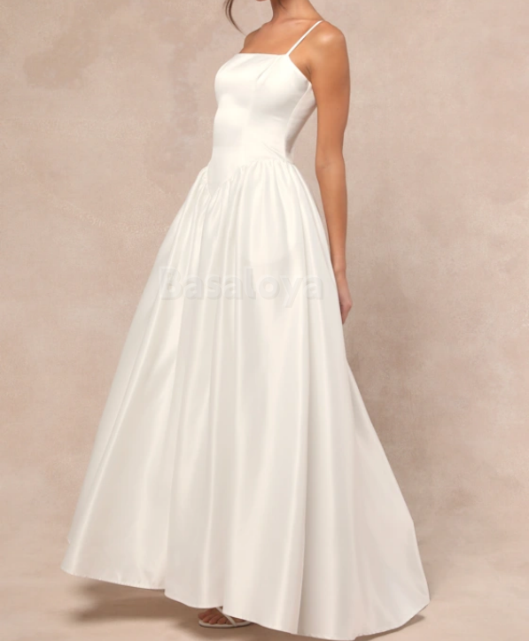 WD0010 Simple Spaghetti Straps A-Line Satin Bridal Wedding Dress